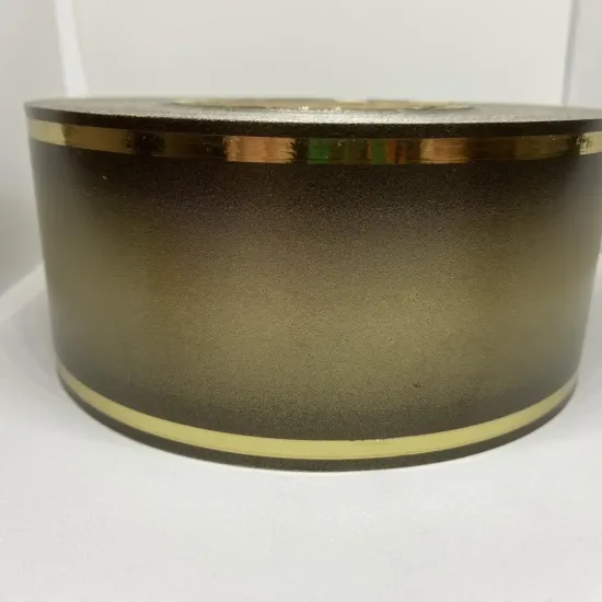 Стрічка Флористична 7 см з Золотом Коричнева з світлою серединою