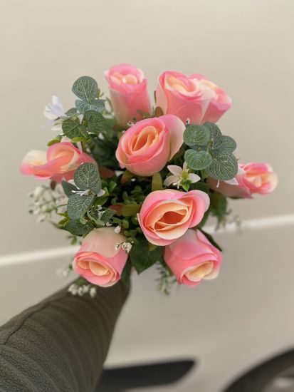 Штучні квіти Бутон Троянди з Евкаліптом ОА 00345311 12 голів