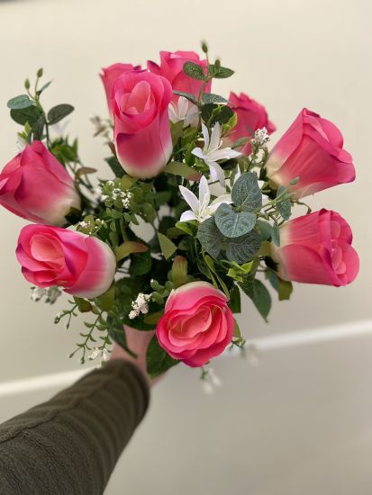 Штучні квіти Бутон Троянди з Евкаліптом ОА 00345311 12 голів