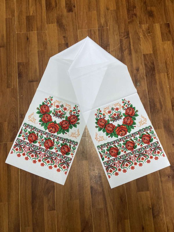 Ритуальні товари Рушник Габардин 200*40 см Орнамент 7 Троянда вінок з Люрексом Ритуальні товари Рушник Габардин 200*40 см Орнамент 7 Троянда вінок з Люрексом