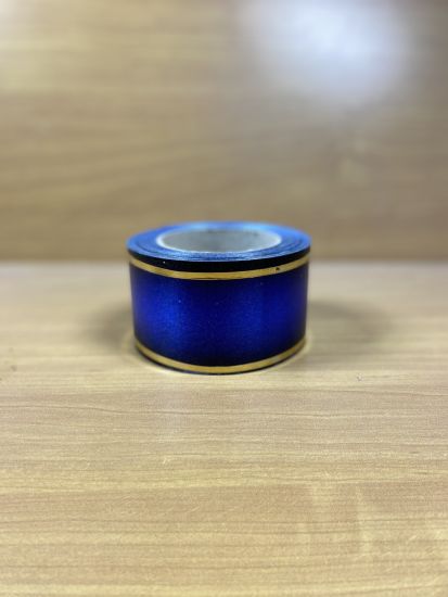 Стрічка Флористична 7 см з Золотом Синя з світлою серединою