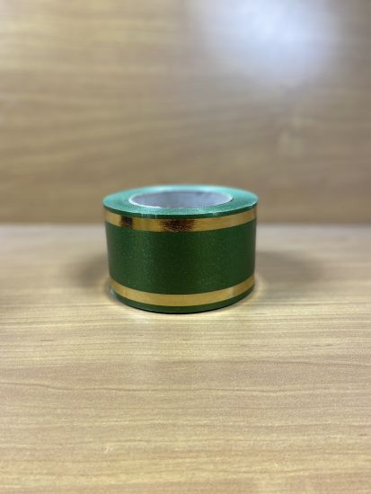 Стрічка Флористична 7 см з Золотом темно зелена 1